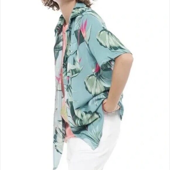 Sandrine Rose x Free People Hawaiian Pearl Snap Tropical Floral Shirt Size M - Picture 2 of 16